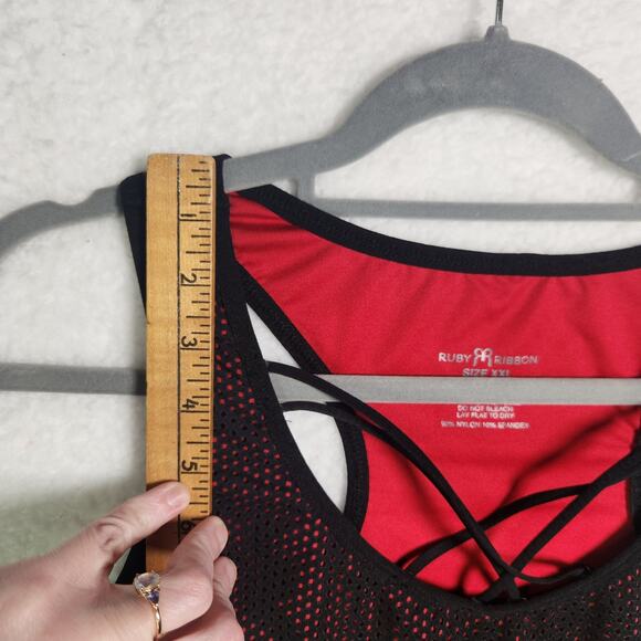 Ruby Ribbon Mesh Racerback Active Tank Top Atomic Red Black XXL Plus Gym Fitness - Picture 6 of 12